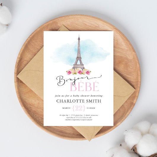 Paris Thema Bonjour Bébé Baby Shower Uitnodiging