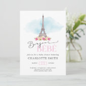 Paris Thema Bonjour Bébé Baby Shower Uitnodiging (Staand voorkant)