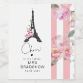 Paris thema eiffeltoren roze zwart vrijgezellenfee wijn etiket (Enkel label)