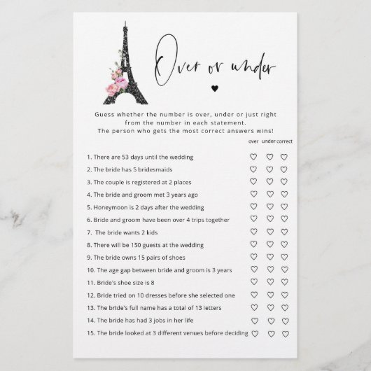 Paris thema over of onder vrijgezellenfeest spel (Voorkant)