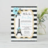 Paris Theme Baby shower Invitation - Blauw Kaart (Staand voorkant)