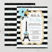 Paris Theme Baby shower Invitation - Blauw Kaart (Voorkant / Achterkant)