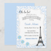 Paris Theme Baby shower Invitation Blue Kaart (Voorkant / Achterkant)