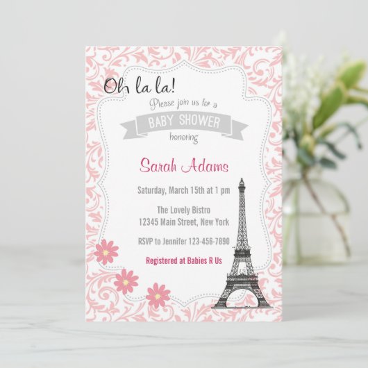 Paris Theme Baby shower Invitation Kaart (Staand voorkant)