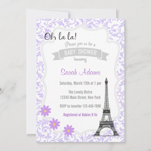 Paris Theme Baby shower Invitation Kaart (Voorkant)