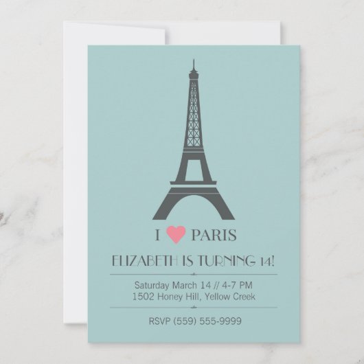 Paris Theme Birthday Uitnodiging (Voorkant)