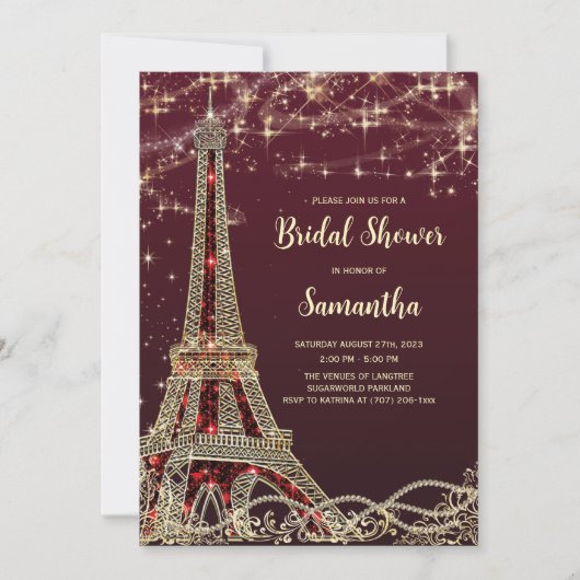Paris Theme Bridal Shower Invitations Kaart (Voorkant)
