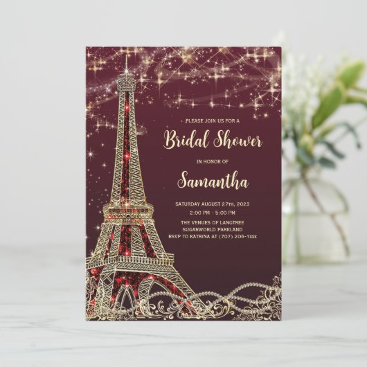 Paris Theme Bridal Shower Invitations Kaart (Staand voorkant)