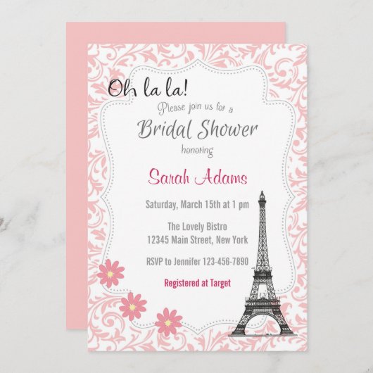 Paris Theme Bridal Shower Uitnodiging (Voorkant / Achterkant)
