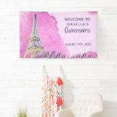 Paris Theme Eiffel Tower Pink Quinceanera Welkom Spandoek (Insitu)