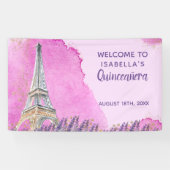 Paris Theme Eiffel Tower Pink Quinceanera Welkom Spandoek (Horizontaal)