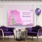 Paris Theme Eiffel Tower Pink Quinceanera Welkom Spandoek