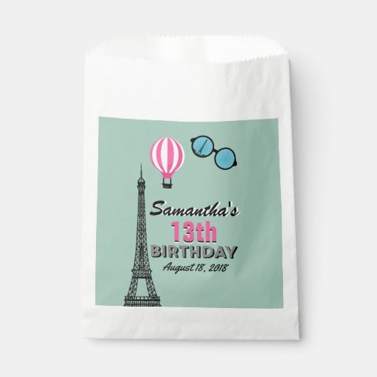 Paris Theme Happy Birthday Treat Favor Bags Bedankzakje (Voorkant)