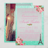 Paris Theme Quinceañera Invite Kaart (Voorkant / Achterkant)