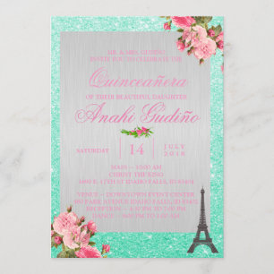 Paris Theme Quinceañera Invite Kaart