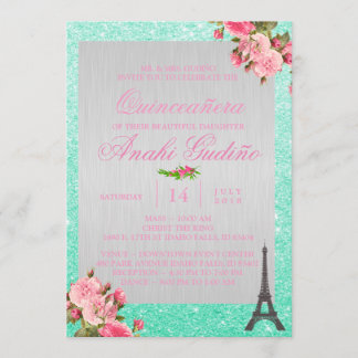 Paris Theme Quinceañera Invite Kaart
