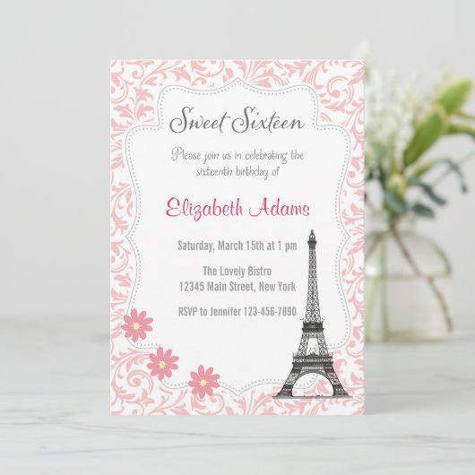 Paris Theme Sweet Sixteen Uitnodiging (Staand voorkant)