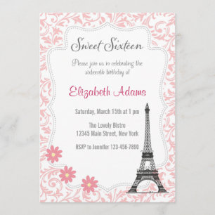 Paris Theme Sweet Sixteen Uitnodiging