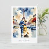 Paris Tour Eiffel Colorful Cityscape Wedding Kaart (Staand voorkant)