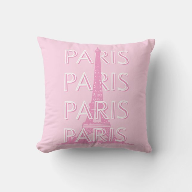 Paris Travel Art, Reiskunst, Preppy Art, Roze Kussen (Voorkant)