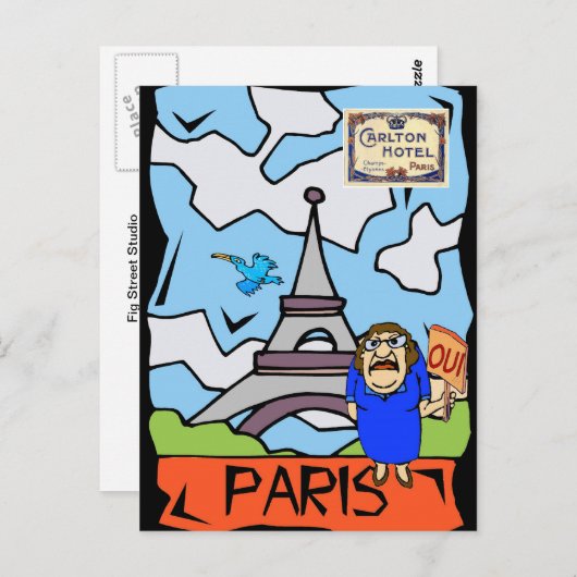 Paris Travel Cartoon Briefkaart (Voorkant / Achterkant)