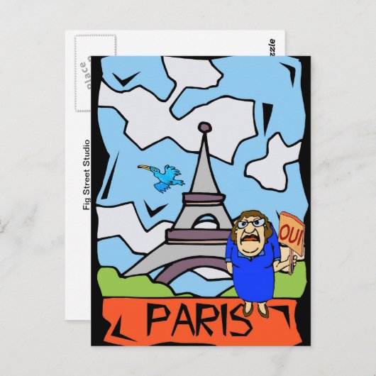 Paris Travel Cartoon Briefkaart (Voorkant / Achterkant)