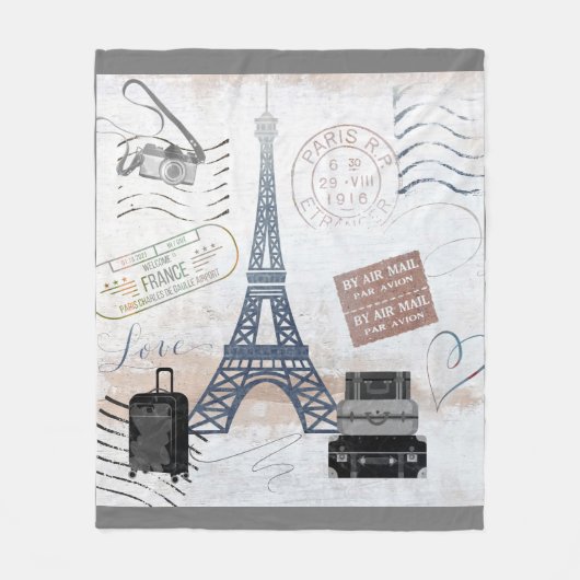 Paris Travel Collage Fleece Deken (Voorkant)