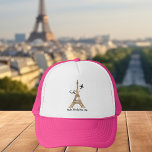 Paris Trip Chique Eiffeltoren Trucker Pet<br><div class="desc">Pas deze chique minimalistische Paris vakantie petten voor uw familie reünie of meisjes reis. Een artistieke tekening van de Eiffeltoren met een vliegtuig erachter om uw vliegreis te symboliseren. Schattige aangepast cursief script.</div>
