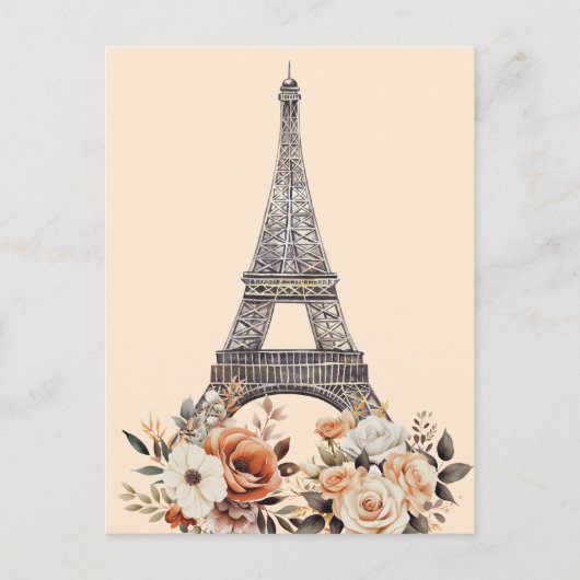 Paris Trip Eiffel Tower Beautiful Floral Briefkaart (Voorkant)