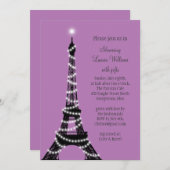 Paris Twinkles Bridal Shower Invitation (paars) Kaart (Voorkant / Achterkant)