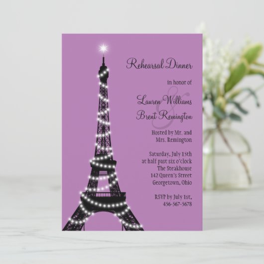 Paris Twinkles Rehearsal Dinner Invitation Kaart (Staand voorkant)
