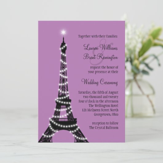 Paris Twinkles Wedding Invitation Kaart (Staand voorkant)