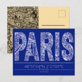 Paris Typography Map Postcard Modern Travel Design Briefkaart (Voorkant / Achterkant)