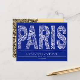 Paris Typography Map Postcard Modern Travel Design Briefkaart
