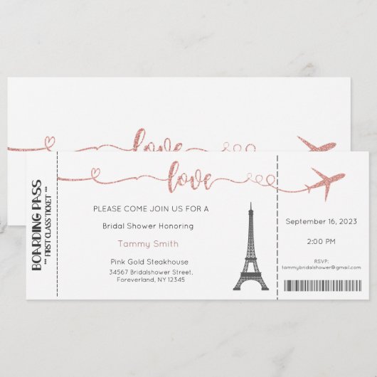 Paris Uitnodiging, Paris Bridal Shower Uitnodiging (Voorkant / Achterkant)