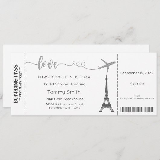 Paris Uitnodiging, Paris Bridal Shower Uitnodiging (Voorkant / Achterkant)