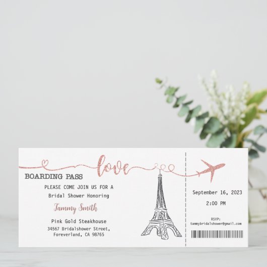 Paris Uitnodiging, Paris Bridal Shower Uitnodiging (Staand voorkant)