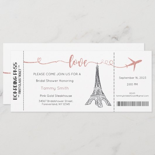 Paris Uitnodiging, Paris Bridal Shower Uitnodiging (Voorkant / Achterkant)