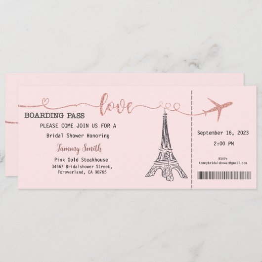 Paris Uitnodiging, Paris Bridal Shower Uitnodiging (Voorkant / Achterkant)