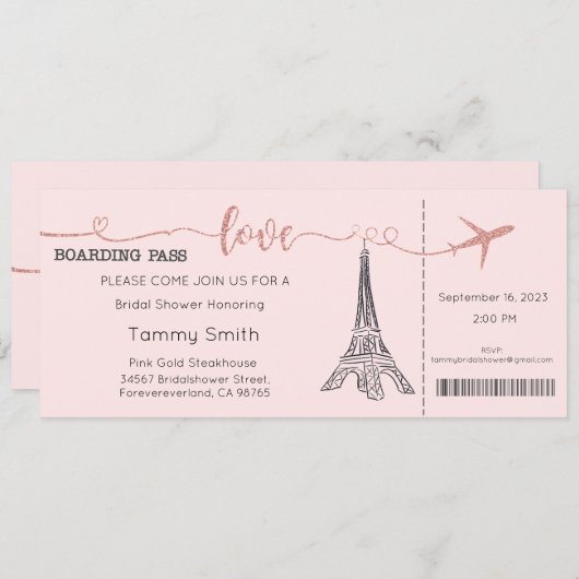 Paris Uitnodiging, Paris Bridal Shower Uitnodiging (Voorkant / Achterkant)