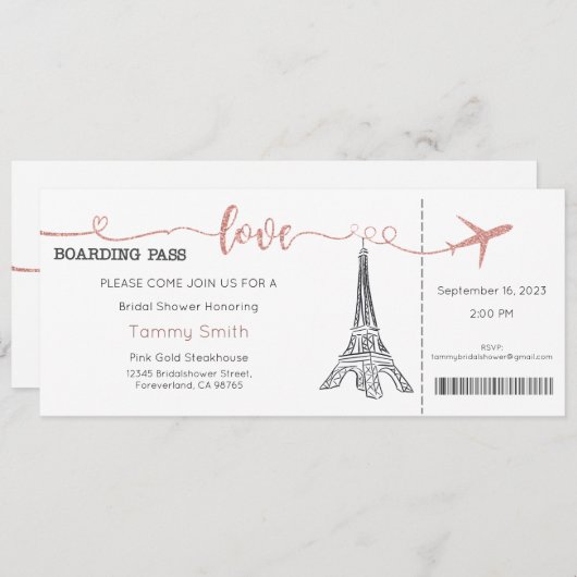 Paris Uitnodiging, Paris Bridal Shower Uitnodiging (Voorkant / Achterkant)