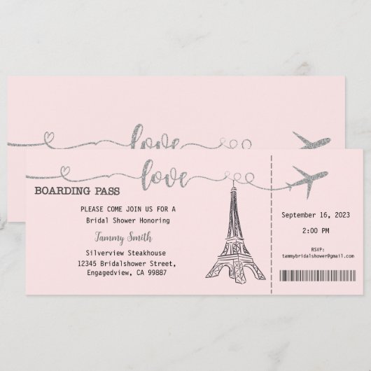 Paris Uitnodiging, Paris Bridal Shower Uitnodiging (Voorkant / Achterkant)