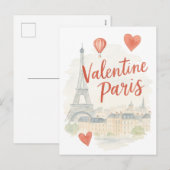 Paris Valentine Watercolor Card – Eiffel Tower  Feestdagenkaart (Voorkant / Achterkant)