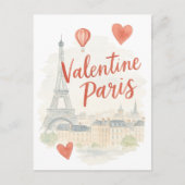 Paris Valentine Watercolor Card – Eiffel Tower  Feestdagenkaart (Voorkant)