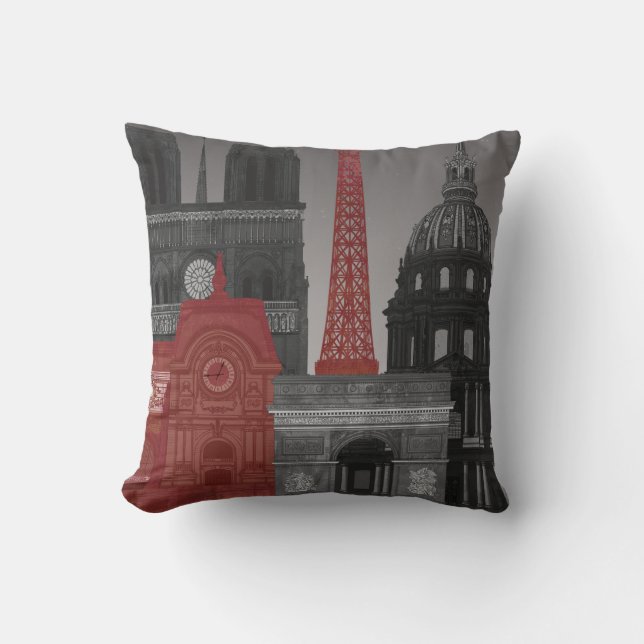 Paris Verhogingen bij Nacht - Rood Kussen (Voorkant)