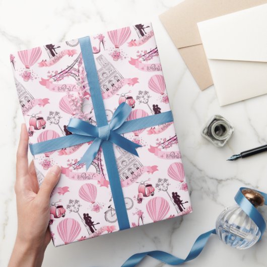 Paris Verjaardag Douche Party Wedding Roze Cadeaupapier (Geschenken)