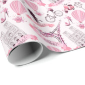 Paris Verjaardag Douche Party Wedding Roze Cadeaupapier (Rol Hoek)