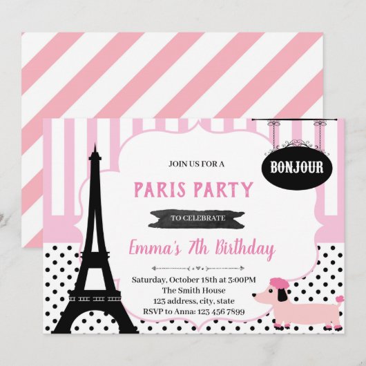 Paris verjaardagsdouche Uitnodiging (Voorkant / Achterkant)