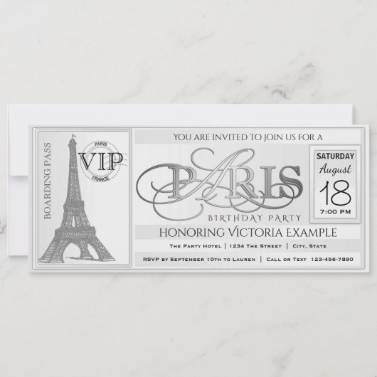 Paris Verjaardagsfeest Ticket Uitnodiging (Voorkant)