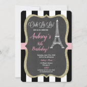 Paris verjaardagsuitnodiging roze krijbord kaart (Voorkant)